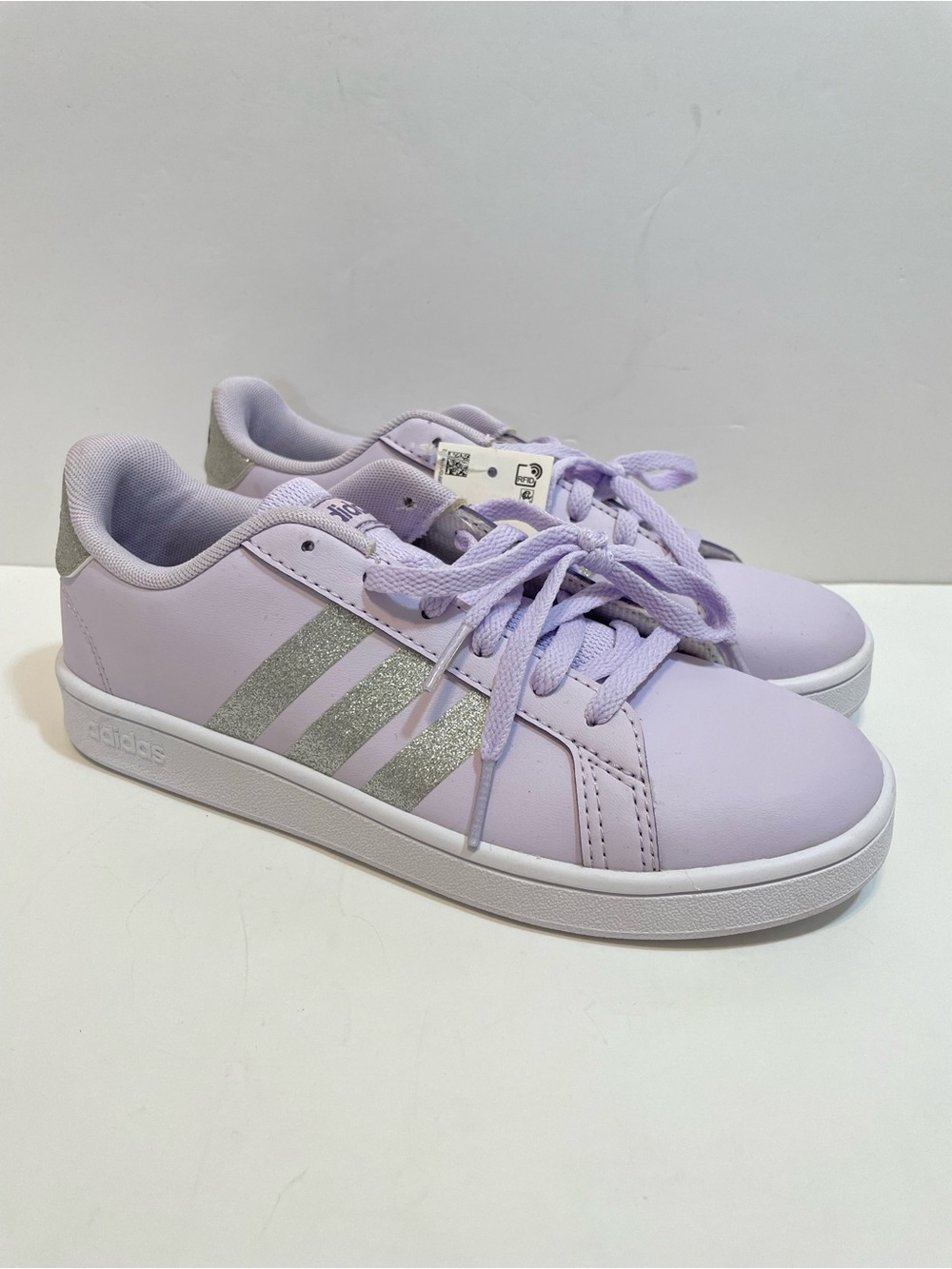 NWT Adidas Kids Grand Court Sneakers Lavender Purple Silver Glitter Size 3